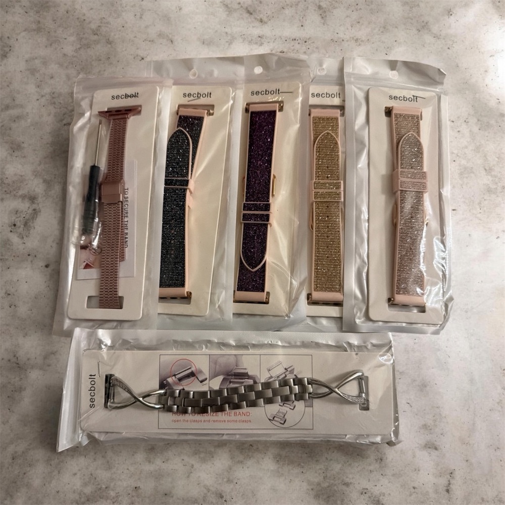 Secbolt Glitter Mesh Strap Watch Band Set - Rose Gold, Black, Purple, Gold